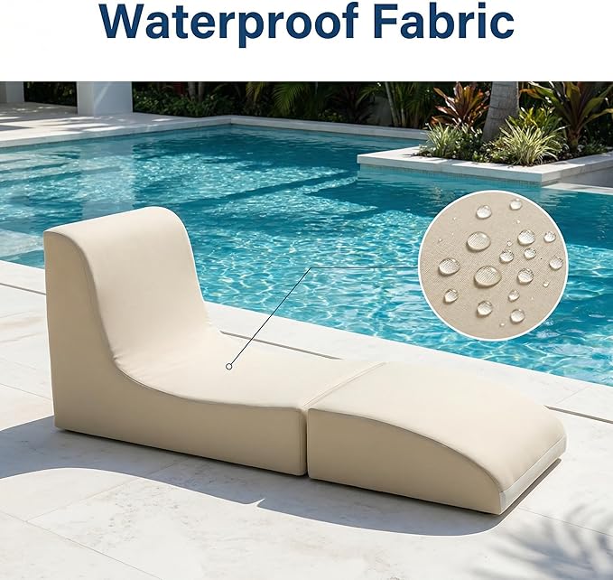 ZealWe Bean Bag Chair Outdoor Patio Lounge Chair with Back Support, Chaise Lounge Chair Waterproof Beach Bean Bag Couch for Adults, Memory Foam Filled for Poolside Balcony, Beige | water proof
