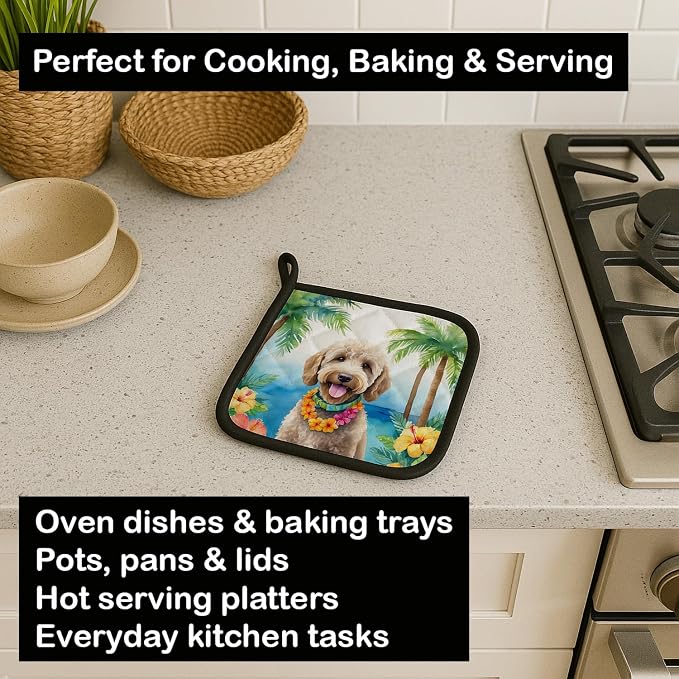Caroline's Treasures Labradoodle Luau Pair of Pot Holders Kitchen Heat Resistant Pot Holders Sets Oven Hot Pads for Cooking Baking BBQ, 7 1/2 x 7 1/2