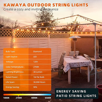 Kawaya G40 Outdoor String Lights 200FT IP65 Waterproof 2700K Patio Light | IP65 100+4 Shatterproof Edison Globe Blubs,2700K Warm White for Garden Porch Fence Camping Party Backyard Deck Bistro Balcony