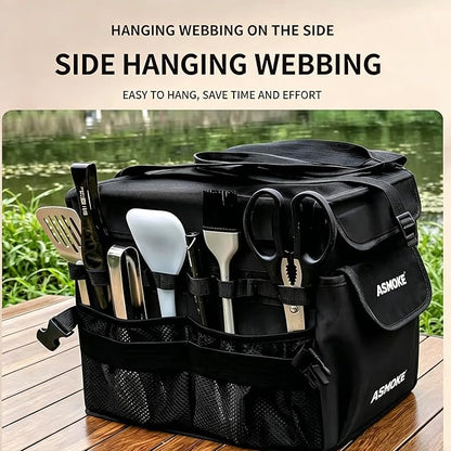 ASMOKE Essential Storage Bag - Custom Fit Grills & BBQ Accessories, Weather-Resistant, Multi-Compartment Design with Carrying Handles, Foldable for Compact Storage