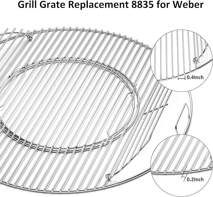 22.5” Hinged Cooking Grate for Weber, Charcoal Grill, Kettle, One-Touch Silver, Bar-B-Kettle, Master-Touch, Performer, Grill Grate Replacement Part for Weber