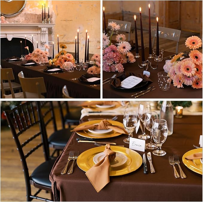8 Pack Brown Tablecloth 60 x 102 Inch Rectangle For 6 Foot Tables | Wrinkle Resistant, Washable Polyester Fabric, Rectangular Table Cloth for Wedding Party Banquet Buffet and Camping