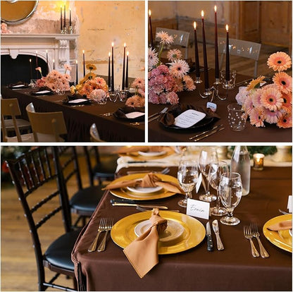8 Pack Brown Tablecloth 60 x 102 Inch Rectangle For 6 Foot Tables | Wrinkle Resistant, Washable Polyester Fabric, Rectangular Table Cloth for Wedding Party Banquet Buffet and Camping