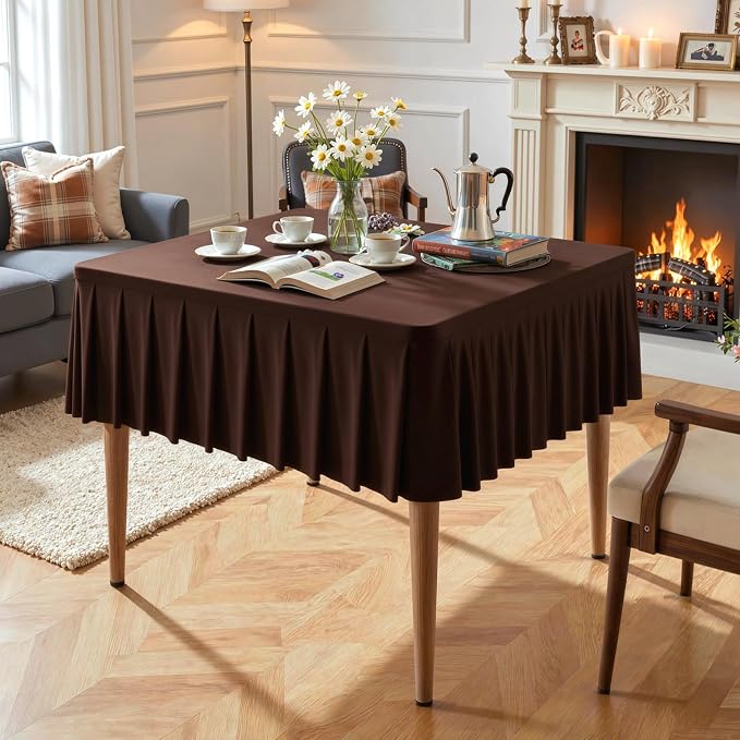 PARTISKY Chocolate Spandex Square Tablecloths 34x34 Inch, 2 Pack Wrinkle Free Fitted Card Table Cloth Stretch Square Table Cover for Kitchen Dinner, Holiday Party, Wedding Banquet, Display Trade Show