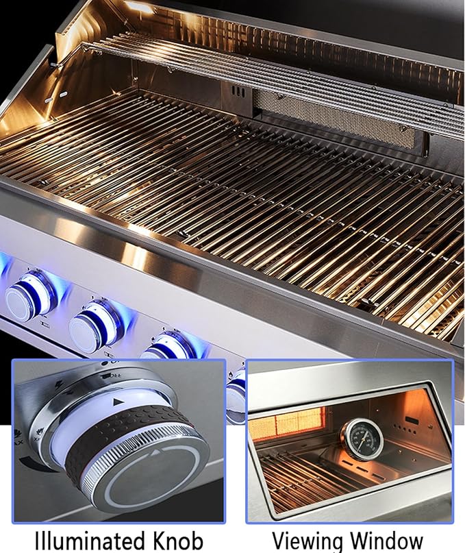 6 Burner Built In Gas Grill Island Head, Stainless Steel 39 Inch Propane Grill with Rear Burner, 72,000 BTUs, 684 SQ In Racks with Dual Fuel Compatibility