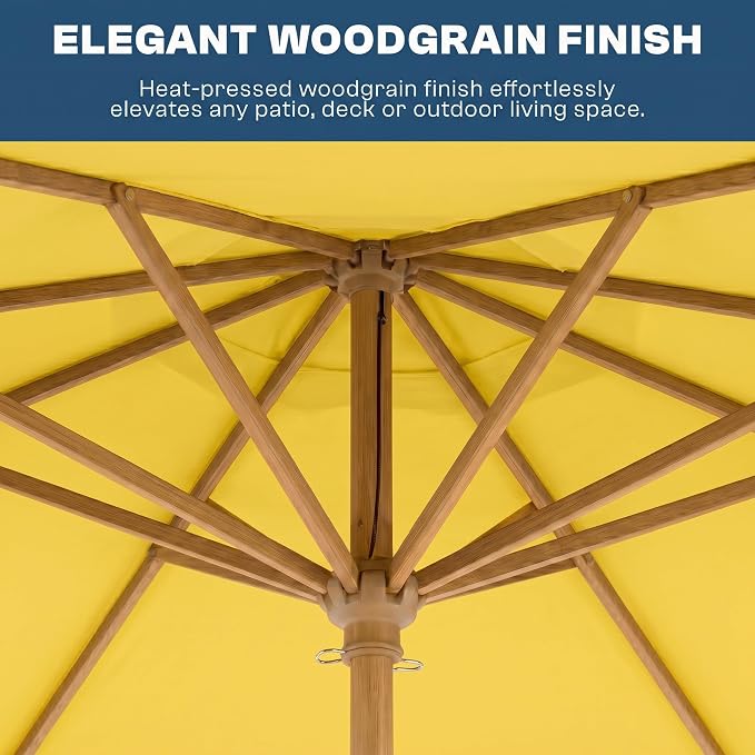 9ft Outdoor Patio Umbrella, Market Table Umbrella with Crank and Easy Push Button Tilt, Wood Grain Frame, UPF 50+ for Pool, Garden, Deck, Backyard