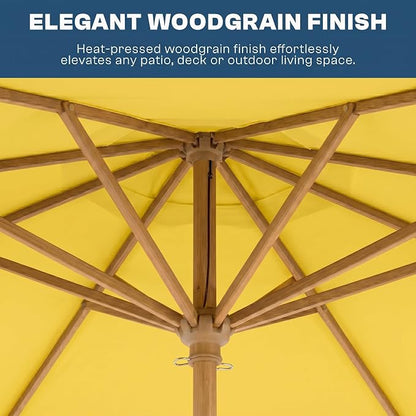 9ft Outdoor Patio Umbrella, Market Table Umbrella with Crank and Easy Push Button Tilt, Wood Grain Frame, UPF 50+ for Pool, Garden, Deck, Backyard