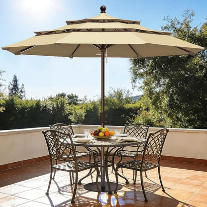 EliteShade USA 10-Year-Non-Fading 10ft 3-Tier Market Patio Umbrella, Commercial Grade Outdoor Table Umbrella with Crank Open, Windproof & UPF 50+ UV Protection, Heavy Duty Ventilation for Garden, Deck, Pool, Backyard, Beach & Bistro, No Tilt, Sand