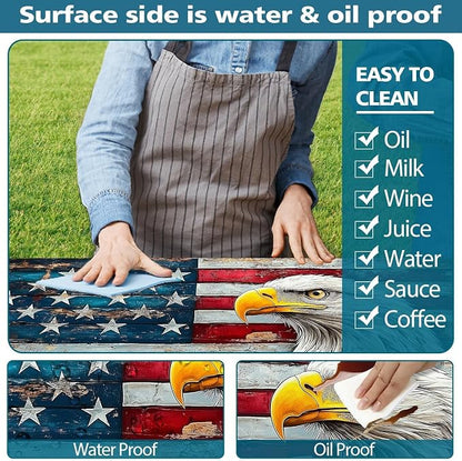 Picnic Table Cover with Bench Covers Elastic Edges, Vintage Wood American Flag Eagle Table Cover, Waterproof Windproof Fitted, for Outdoor Patry Picnic Patio Gatherings, Drawstring Bag, 96 Inch 3PCS