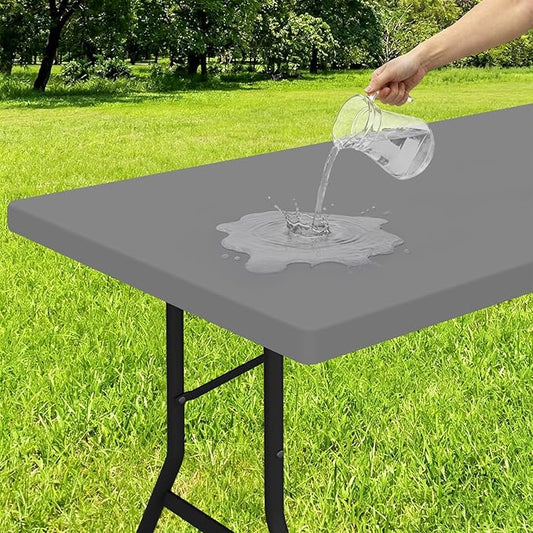 Smiry Rectangle Tablecloth, Elastic Fitted Flannel Backed Vinyl Tablecloths for 5ft Folding Tables, Waterproof Wipeable Table Covers for Indoor, Outdoor, Picnic and Camping (Grey, 30"x60")