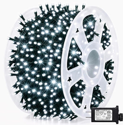 Dazzle Bright 164 FT 500 LED Christmas String Lights, Waterproof Green Wire String Lights with 8 Modes, Outdoor Christmas Decorations for Indoor Garden Party Yard Decor (White)