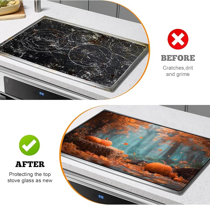 Multi-Design Stove Cover for Glass/Electric Stoves - 3-in-1 Heat-Resistant Protector Mat, Non-Slip Drying Rack 28"x20"