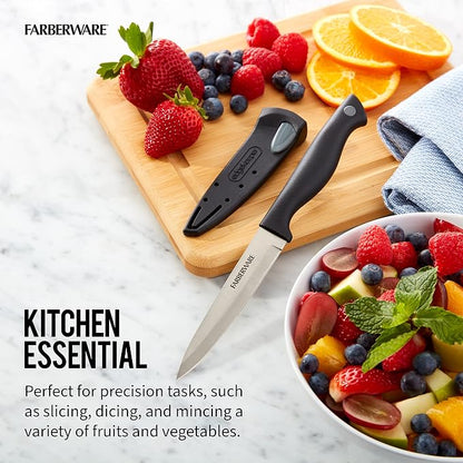 Farberware 4.5 Inch Utility Knife with EdgeKeeper Self-Sharpening Sheath, High-Carbon Stainless Steel Blade, Ergonomic Handle for Slicing, Dicing, and Mincing Fruits and Vegetables