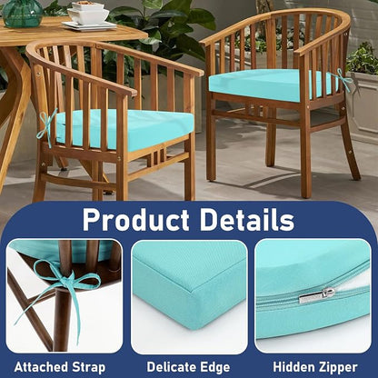 Topotdor Outdoor Chair Cushions Set of 2, 17"x16"x2" Waterproof Patio Chair Cushions for Outdoor Furniture, Round Corner Outdoor Seat Cushions Color Fastness Chair Pads with Ties, Teal