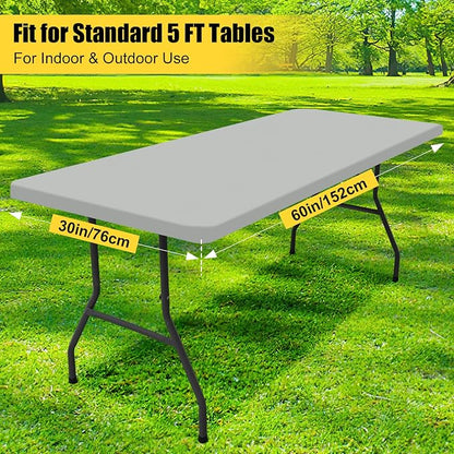 Smiry Rectangle Picnic Table Cloth, Waterproof Elastic Fitted Tablecloths for 5 Foot Tables, Washable Polyester Table Cover for Camping, Outdoor and Indoor (Light Grey, 30"x60")