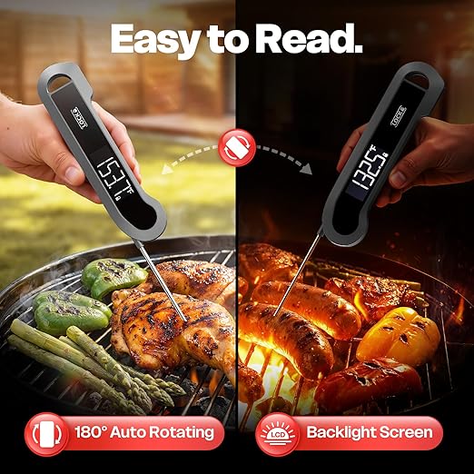 0.3 Sec Instant Read Meat Thermometer Digital for Cooking, ±0.5℉ Precision, Food Thermometer for Grilling, Air Fryer, Smoker, Candy, BBQ Essentials Accessories, Gifts for Him Men Dad Birthday, Grey