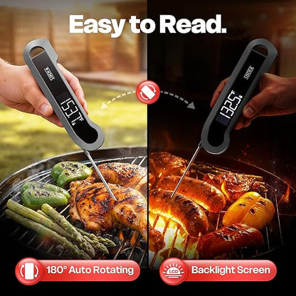 0.3 Sec Instant Read Meat Thermometer Digital for Cooking, ±0.5℉ Precision, Food Thermometer for Grilling, Air Fryer, Smoker, Candy, BBQ Essentials Accessories, Gifts for Him Men Dad Birthday, Grey