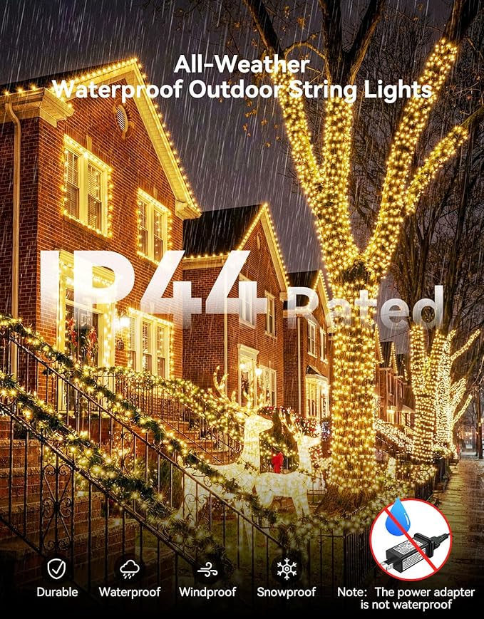 LitHome 328FT 1000 LED String Lights Outdoor Indoor, 8 Modes Waterproof Christmas String Lights with Timer & Memory Function, Outdoor Christmas Lights Green Wire for Xmas Tree Party Garden, Warm White