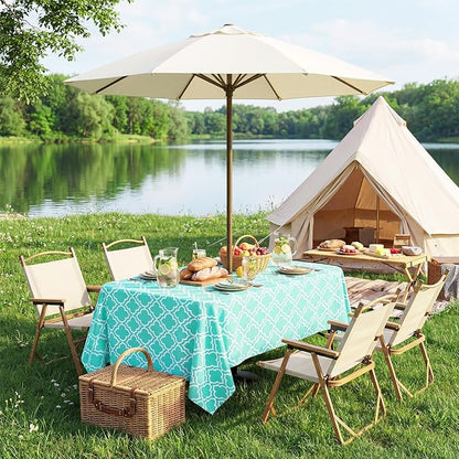 Poise3EHome 60X84 Outdoor Spillproof Rectangle Tablecloth with Umbrella Hole and Zipper for Summer BBQ, Picnic, Camping, Garden & Party Decor, Aqua Blue