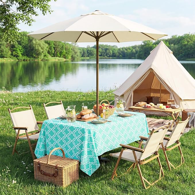 Poise3EHome Outdoor Tablecloth Rectangle with Umbrella Hole Waterproof Spillproof for Patio Table Picnic Camping Spring Summer, Aqua Blue (52X70 Zipper)