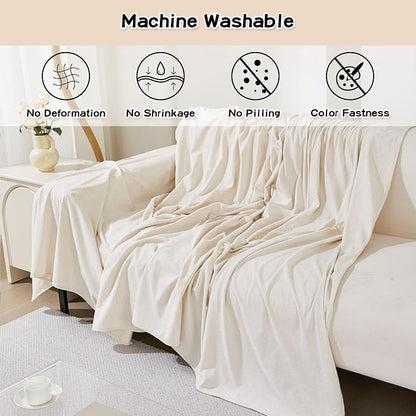 MEETSKY Couch Cover Washable for 2 Cushion Sofa, Cat Scratch Proof Furniture Protector Love Seat L Shape Couch Covers Soft Sectional Sofa Cover for Dogs Pets, 71" x 118", Creamy White