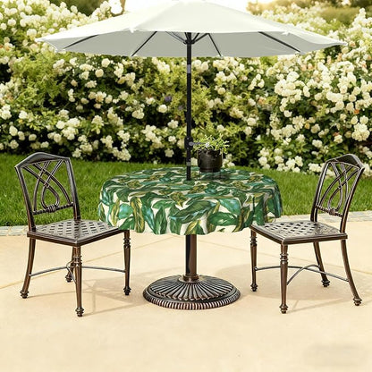 LVTXIII Round Outdoor Tablecloth with Umbrella Hole and Zipper, Water-Repellent 60 Inch Patio Table Cover for Bistro, Garden, Patio & Picnic, Lush Leaf Jungle