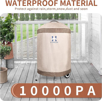 HAMLER Round Barbecue Cover, 39 Inch Small Smoker Cover, Heavy Duty Waterproof Outdoor Grill Cover Fits Weber, Charcoal Kettle, Masterbuilt, Dyna-Glo, Brown & Beige