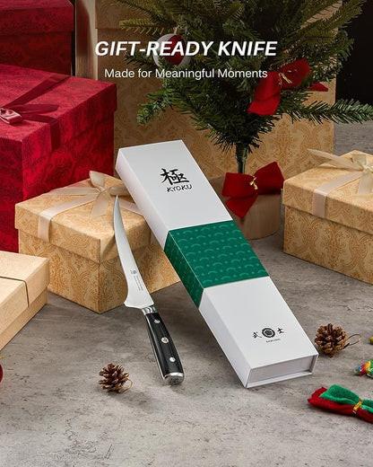 KYOKU 7 in. Japanese Fillet Knife, Samurai Series Fish Boning Knife with Pakkawood Handle, German 1.4116 Stainless Steel Full Tang Fish Deboning, with Protective Sheath & Gift Box