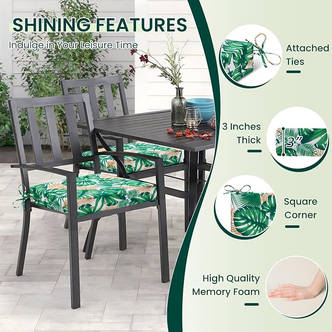 HARBOREST Outdoor Chair Cushions Set of 4, Water Resistant Patio Chair Cushions with Ties, Square Corner Outdoor Seat Cushions for Patio Furniture, 18.5"x16"x3", Frond