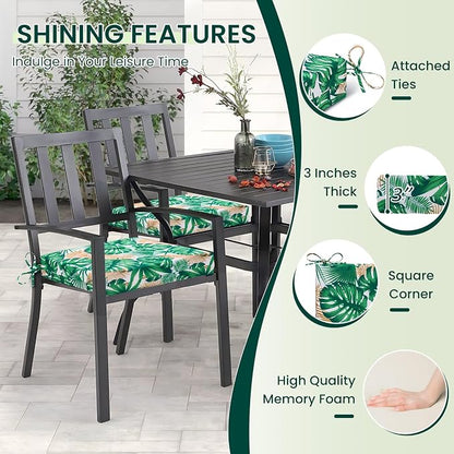 HARBOREST Outdoor Chair Cushions Set of 4, Water Resistant Patio Chair Cushions with Ties, Square Corner Outdoor Seat Cushions for Patio Furniture, 18.5"x16"x3", Frond