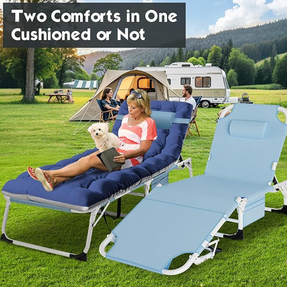 MOPHOTO Oversized Beach Lounge Chair, 5-Position Adjustable Tanning Chair with Face Hole, Heavy Duty Folding Chaise Lounge for Beach, Pool, Patio & Sunbathing