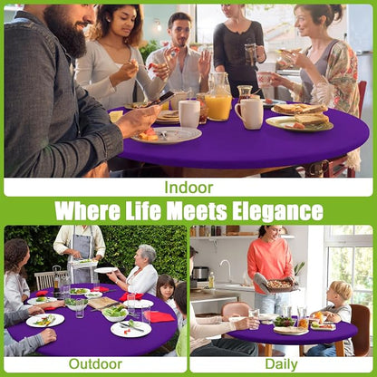 Smiry Round Spandex Tablecloth, Elastic Fitted Washable Tablecloths for 36"-44" Tables, Waterpoof Stretch Picnic Table Cover for Dining, Indoor and Outdoor, Purple