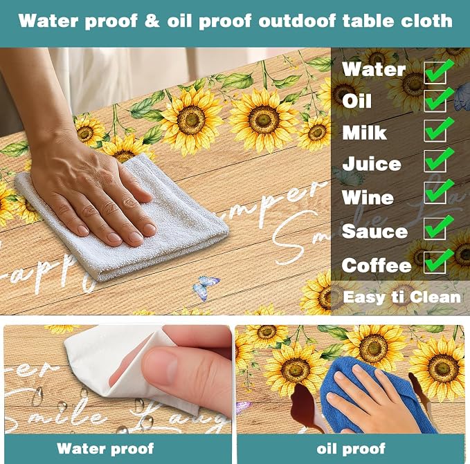 Sunflower Wood Picnic Table Cover with Bench Covers Elastic Edges | Floral Fitted Table Cover, 30x60 Inch 3PCS Outdoor Patio Camping Essentials, Waterproof Camping Fitted Tablecloth and Bag
