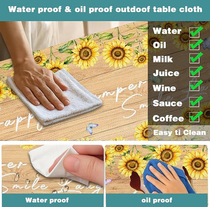 Sunflower Wood Picnic Table Cover with Bench Covers Elastic Edges | Floral Fitted Table Cover, 30x96 Inch 3PCS Outdoor Patio Camping Essentials, Waterproof Camping Fitted Tablecloth and Bag
