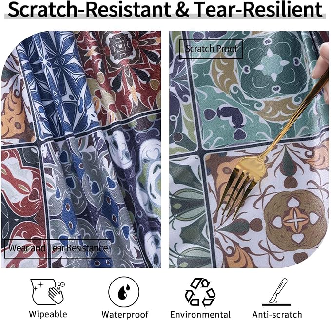 opstellen Fitted Round Tablecloth for 45-54" Tables Stain Resistant Vintage Earthy Vinyl Mantel Para Mesa Redonda Kitchen Apartment Organizers Picnic Camping List Women Men Cool Practical Gift Ideas