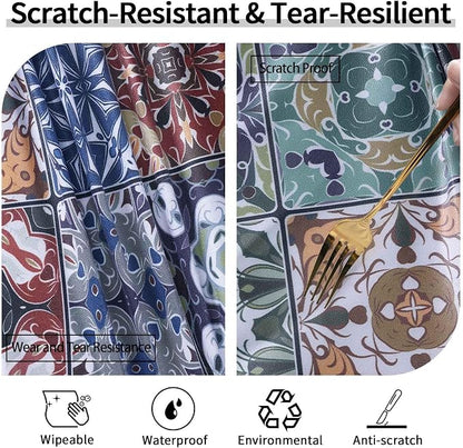 opstellen Fitted Round Tablecloth for 45-54" Tables Stain Resistant Vintage Earthy Vinyl Mantel Para Mesa Redonda Kitchen Apartment Organizers Picnic Camping List Women Men Cool Practical Gift Ideas