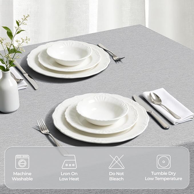 Decorelia Faux Linen Farmhouse Table Cloth 60"x84" for 4-6 ft Rectangle Table, Cool Grey Waterproof Outdoor Washable Cloth Tablecloth for Rectangular Dining Room Kitchen Outdoor Party Restaurant Table