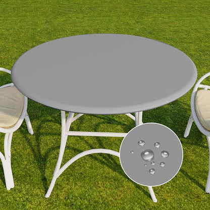 Romanstile Round Fitted Vinyl Tablecloth with Elastic Edge 100% Waterproof | Table Covers for 45"- 56" Tables, Wipeable Flannel Backed Plastic Table Cloths for Dinner, Picnic, Camping, Outdoor, Silver
