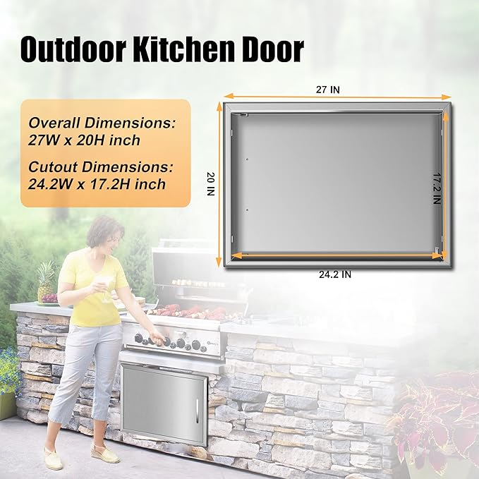 Outdoor Kitchen Doors 27W x 20H Inch, Single BBQ Access Door 304 Stainless Steel for Outdoor Kitchen Cabinet Grill Station or BBQ Island