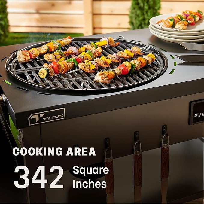 TYTUS Anaheim 22-Inch Charcoal Kettle Grill with Cart, Porcelain-Enameled Cast Iron Grates, Adjustable Air Vent, and Quick Assembly – BBQ Grill for Outdoor Cooking