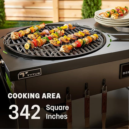 TYTUS Anaheim 22-Inch Charcoal Kettle Grill with Cart, Porcelain-Enameled Cast Iron Grates, Adjustable Air Vent, and Quick Assembly – BBQ Grill for Outdoor Cooking