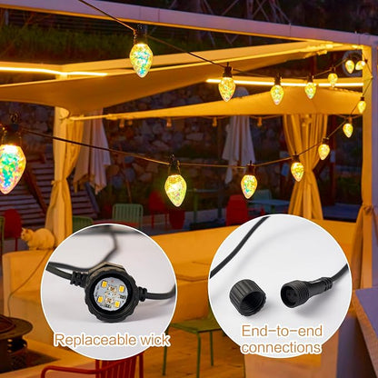 Outdoor String Lights, 66FT 27 LED Iridescent Holographic Bulbs, Waterproof Patio Lights with Remote Control, Shatterproof Connectable Lights for Backyard, Porch, Garden, and Party