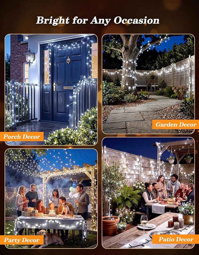 LitHome 2 Pack Solar String Lights Outdoor with Remote, Total 200LED 66FT | Solar Christmas Lights Outside Waterproof, 8 Modes String Light for Xmas Patio Garden Party Yard Tree Decor, Cool White