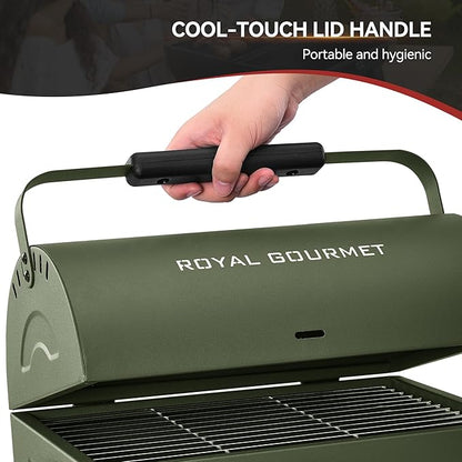 CC1015L Portable Charcoal Grill, 147 Sq. In. Cooking Area, with Four Air Vents, Lid Latch Buckle, Lid Handle, for Outdoor Backyard, Patio Parties and Picnics, Olive Green