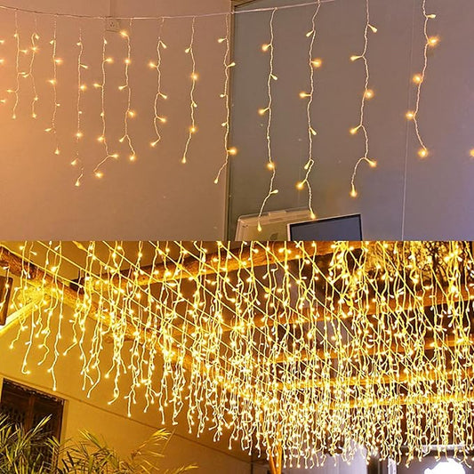 LED Icicle Lights, 8 Modes, 13FT 96 LEDs Christmas Short Curtain Fairy Hanging Ceiling Extendable Lights for Wedding Balcony Doorway Outdoor Indoor Decoration Warm White, 4M