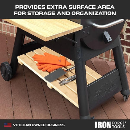 Iron Forge Tools Pellet Grill Storage Shelf - Compatible with Traeger Pro 22 and Traeger Pro 575 Accessories - Real Wood Bamboo Slat Shelf for Smoker Pellet Storage Grill Bin Accessories