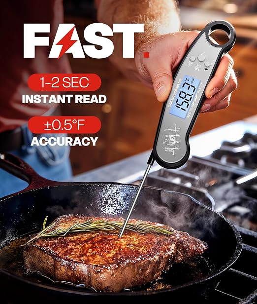 Digital Meat Thermometer, Instant Read Food Thermometer for Cooking | Waterproof for Grilling, BBQ, Air Fryer, Smoker, Candy, Kitchen Gadgets, Gift for Dad, Men