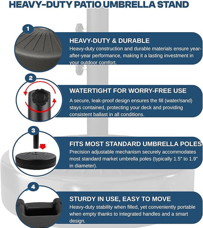 Umbrella Base Water Filled Stand 81.5lb Max Capacity Heavy Duty Patio Umbrella Base for Outdoor,Deck,Market,Lawn,Garden
