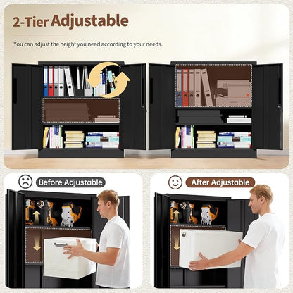 36" H Storage Cabinet with 2 Doors and 2 Adjustable Shelves, Garage Storage Cabinet with Lock, Metal Storage Cabinet, Locking Tool Cabinet Utility Cabinets for Home Office, Garage, Bathroom