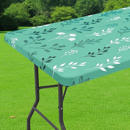 Smiry Spandex Fitted Tablecloth for 4 Foot Rectangle Tables, Washable Picnic Table Cover with Elastic, Stretch Reusable Table Cloth for Outdoor, Camping, Dining & Kitchen (Sage Green Leaf, 30"x48")